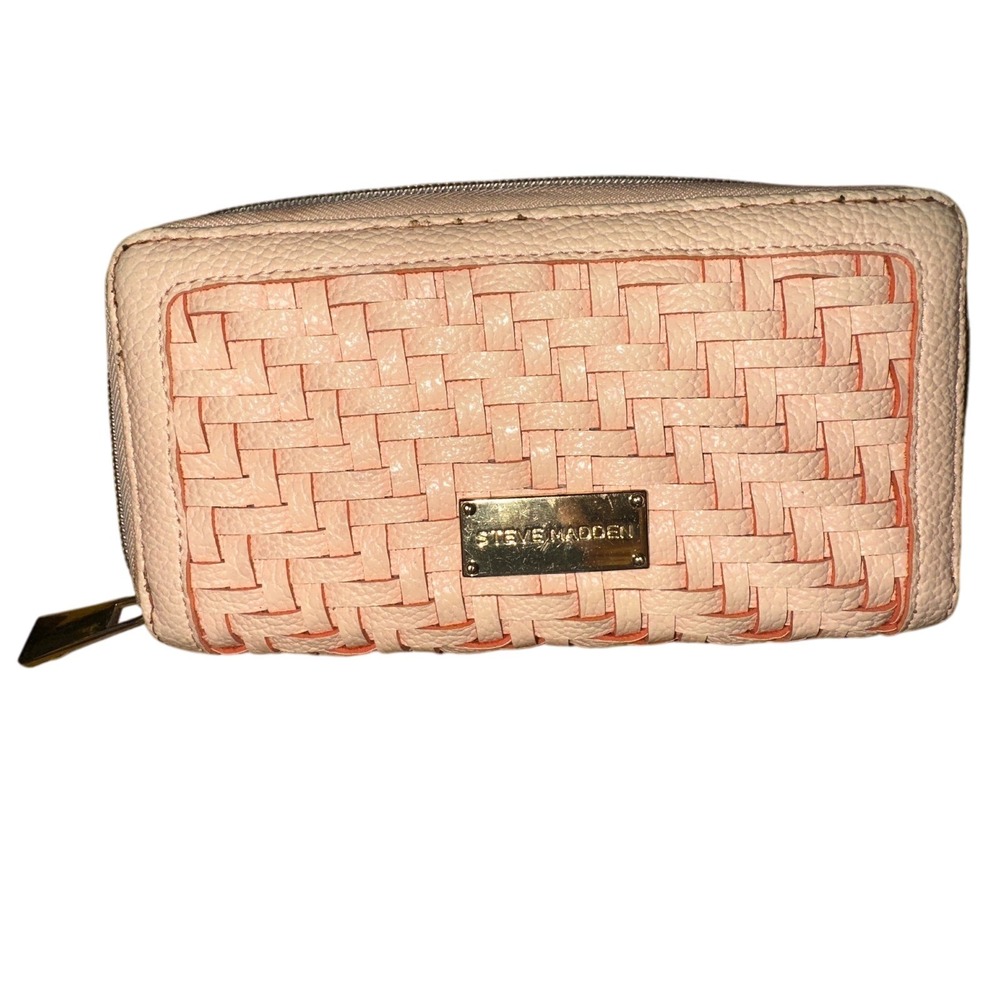 Steve Madden Pink Woven Zip Around Wallet Clutch Purse